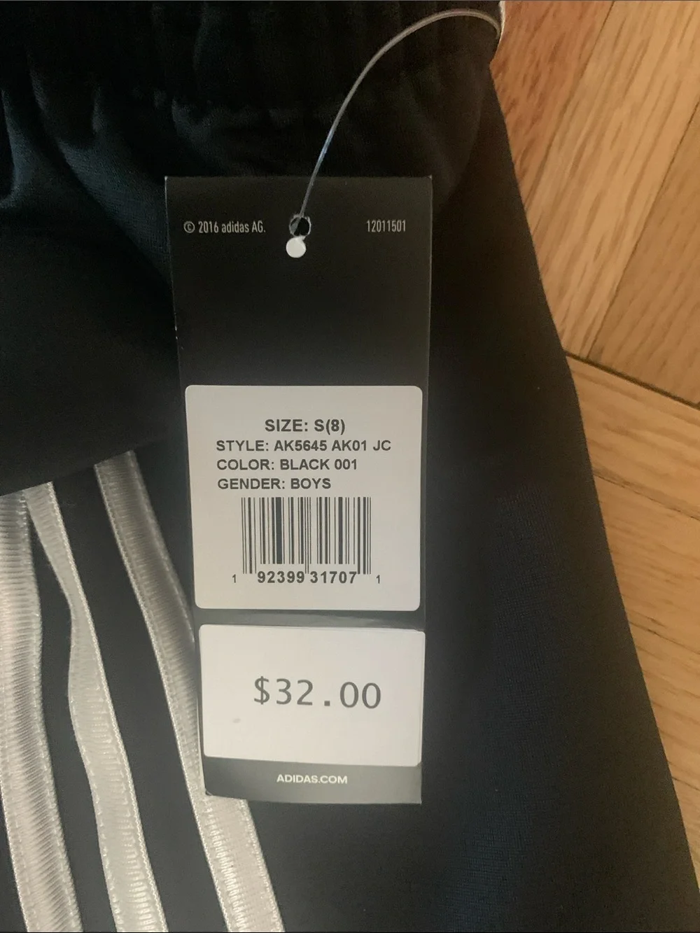 NWT adidas Classic Jogger Pants Black w/ 3 White Stripes Child Size Small (8)